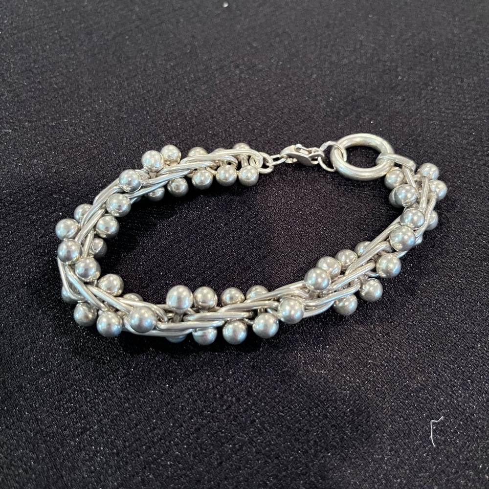 Rare Silpada sterling 925 DNA Bar & Beads Heavy Link bracelet.